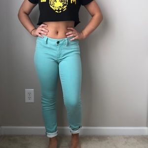 teal low rise jeans